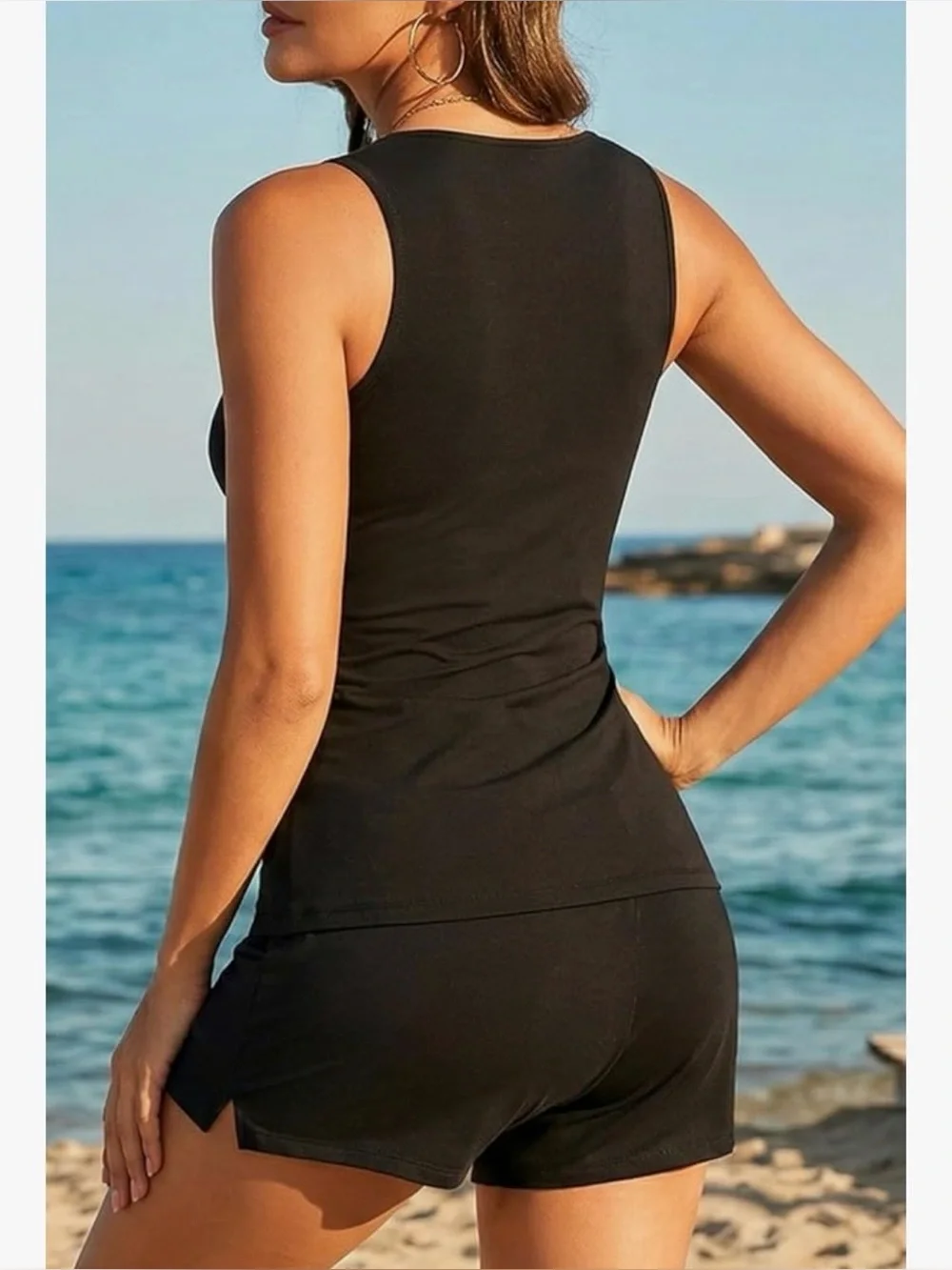 Black Ruched Tank & Shorts Swim set